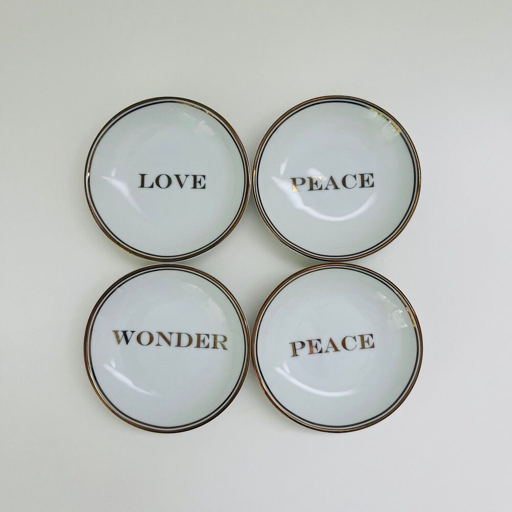 WILLIAMS SONOMA Gold Rim OK Dip Bowls, Tasting Plates, Ring Dish Holder Set of 4